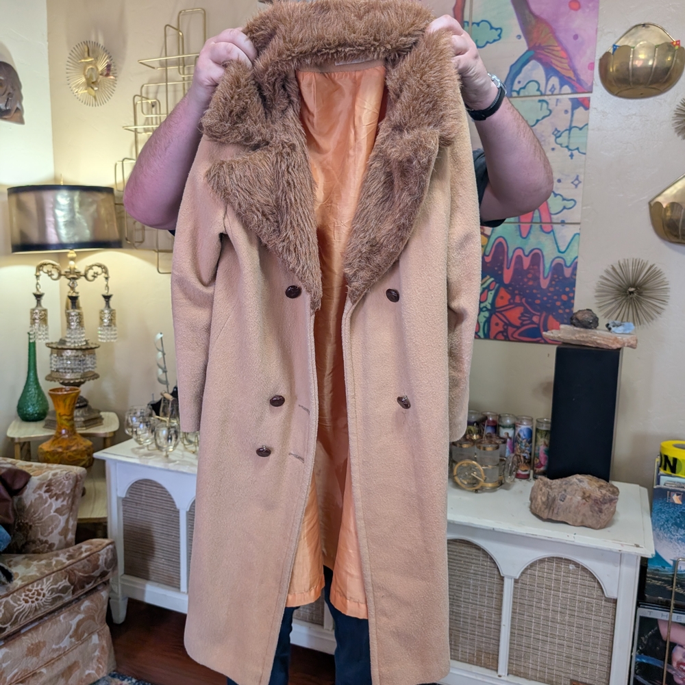 Women's Tan Faux Fur Collar Coat